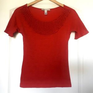 SALE! MNG by Mango Wide Embellished Neck Red Blouse Top